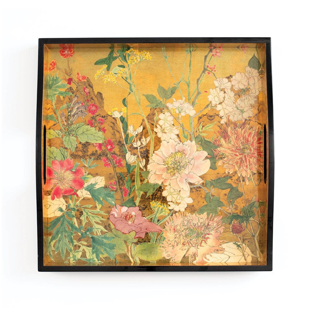 Caspari Mountain Garden Lacquered Square Tray