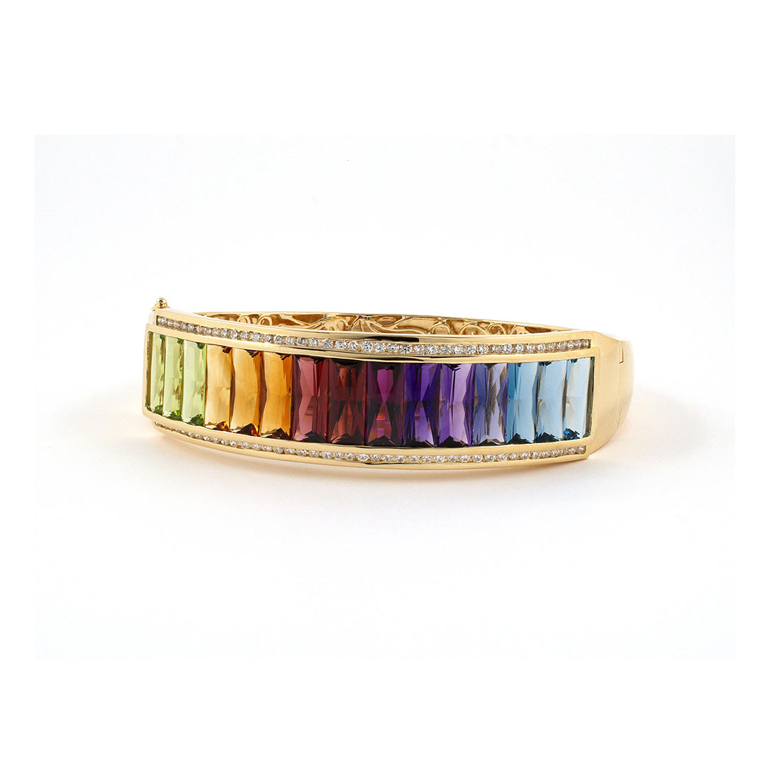 Estate Diamond & Multi-Gemstone Rainbow Hinged Bangle Bracelet