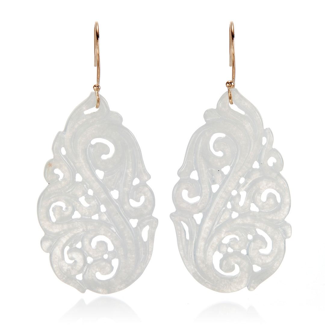 Gump's Signature White Jade Openwork Earrings