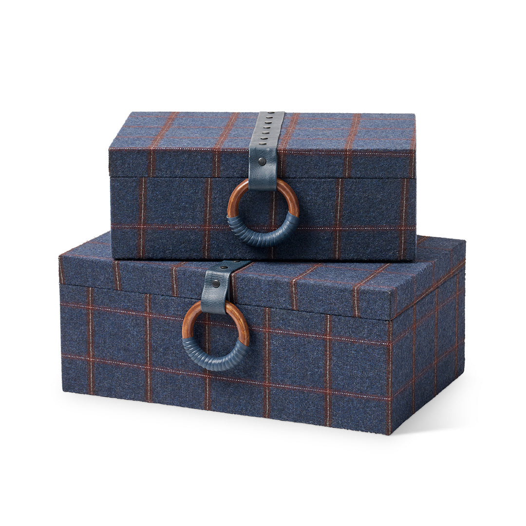 Blue Tweed Boxes, Set of 2